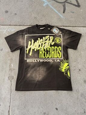 Hellcat Records Hollywood CA Short Sleeve Tee - Black/Neon Yellow